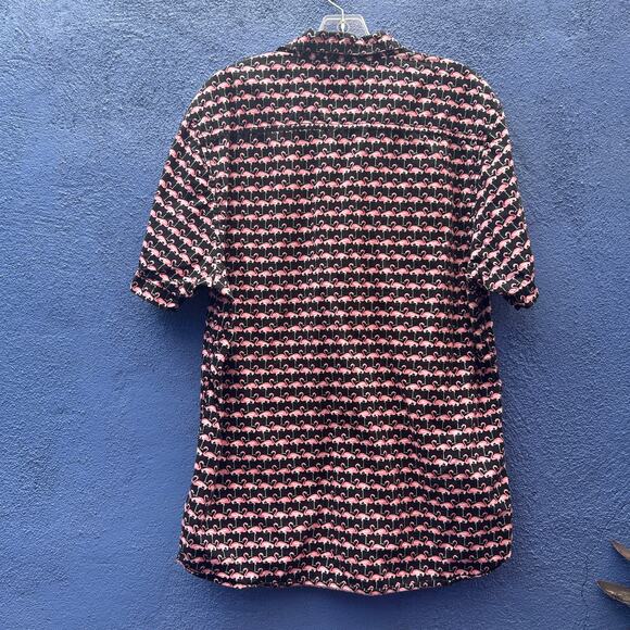 good vibes by drill slim fitting pink flamingo short sleeve button up - Picture 7 of 7